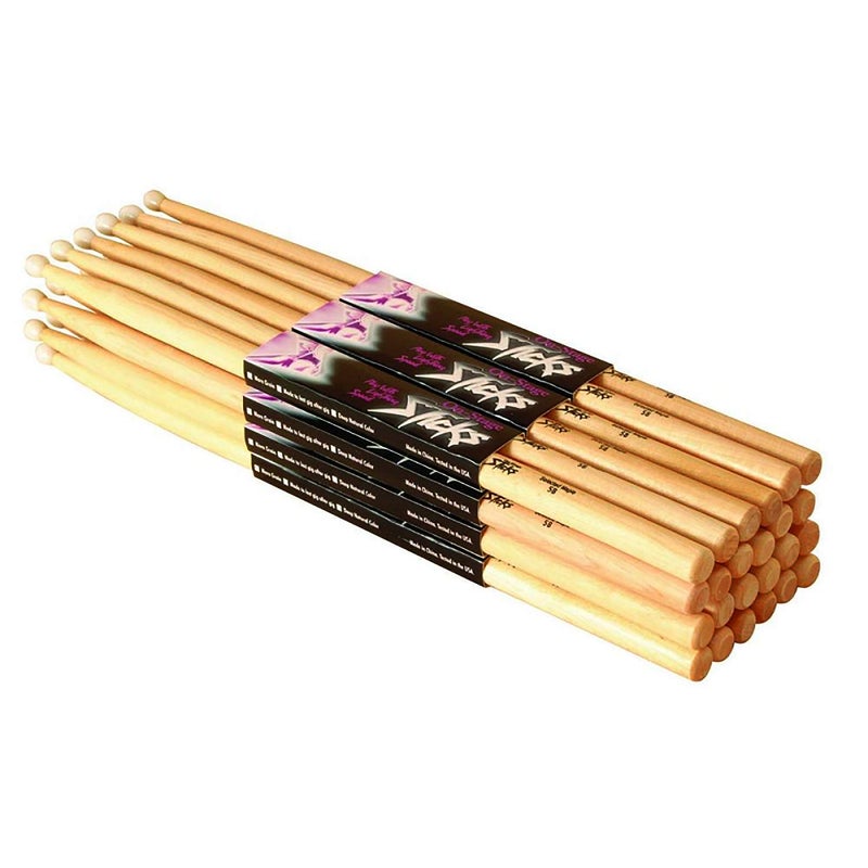 OnStage On Stage 5B Maple Drum Sticks - (Nylon Tip, 12 Pak) (12 Pak) (Nylon Tip)